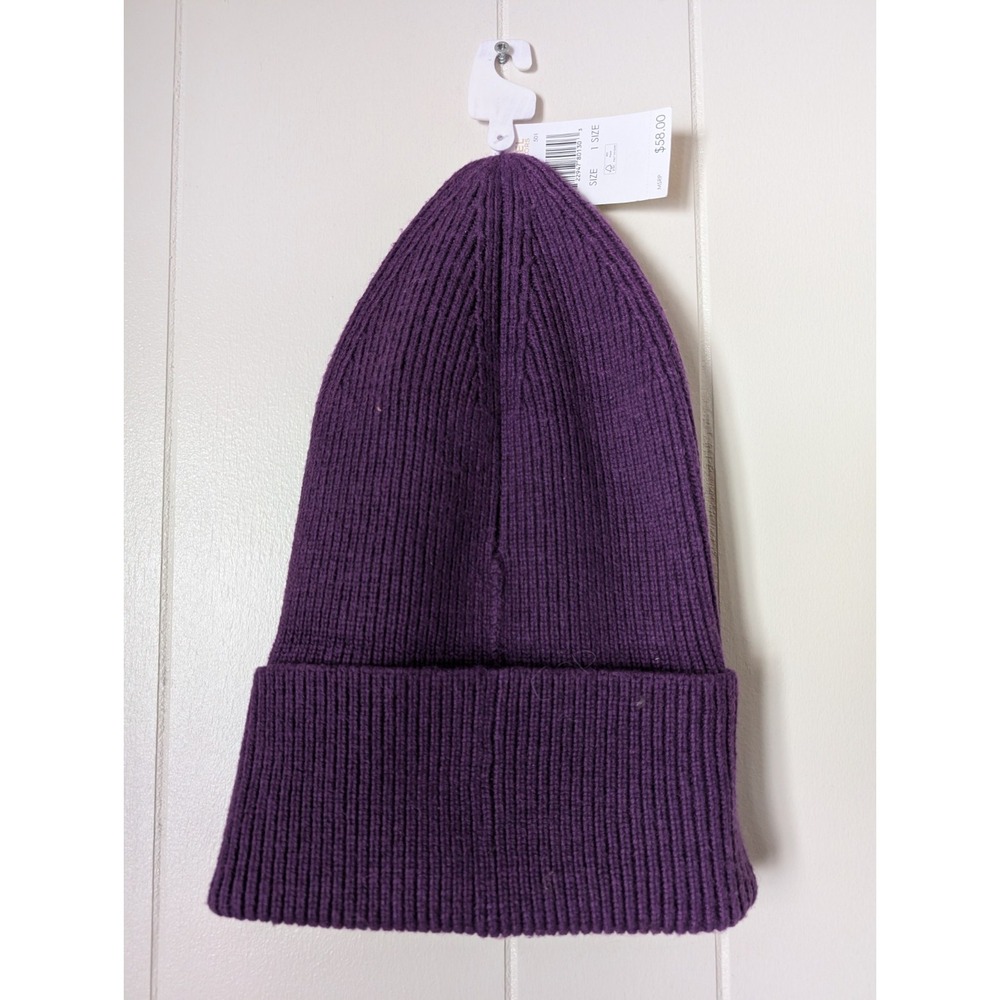 MICHAEL Michael Kors Womens Purple Fine Rib Cuff Beanie OS Classic Winter Logo